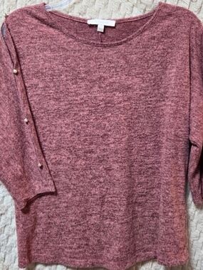 Women's Pearl-Trim Marled Mauve Pullover Sweatshirt